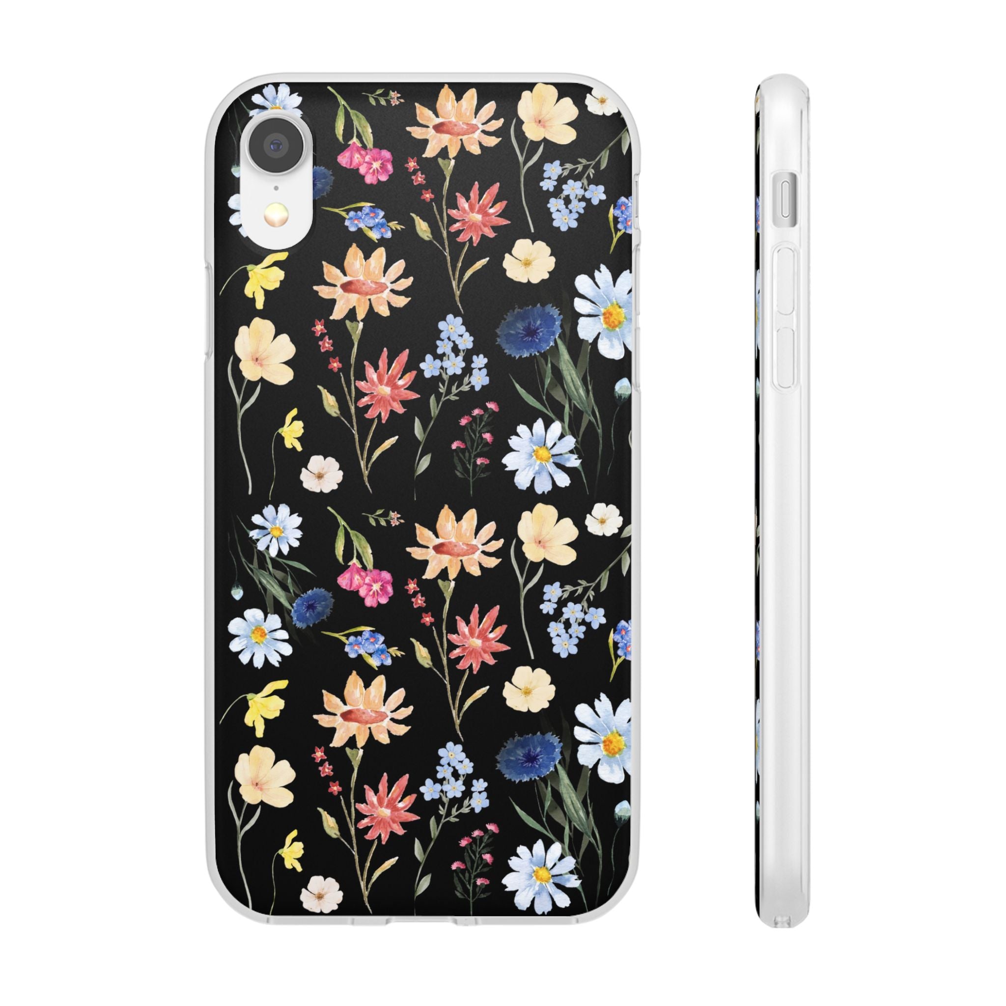 Wildflowers Painted Black Flexi Clear Cases for Most Phone Types (FWS)