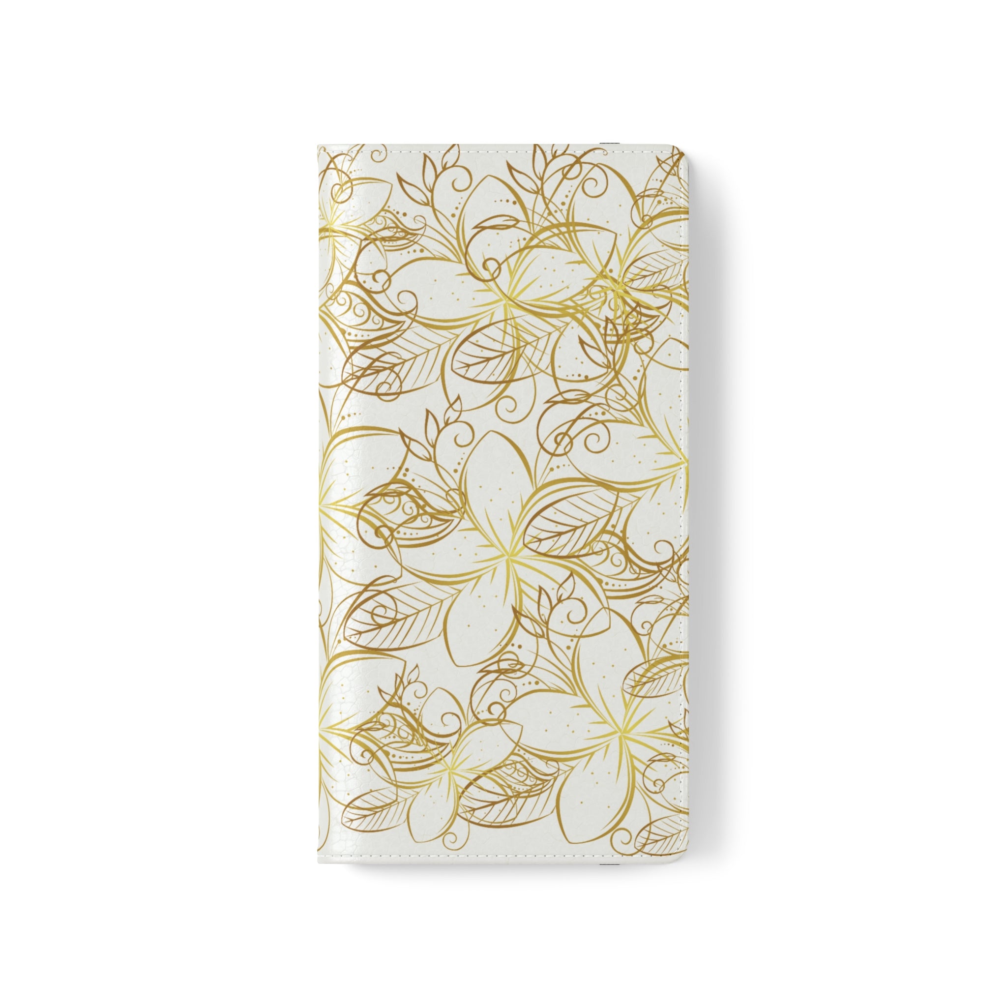 Golden Frangipanis White Wallet Style Phone Case Vegan Leather