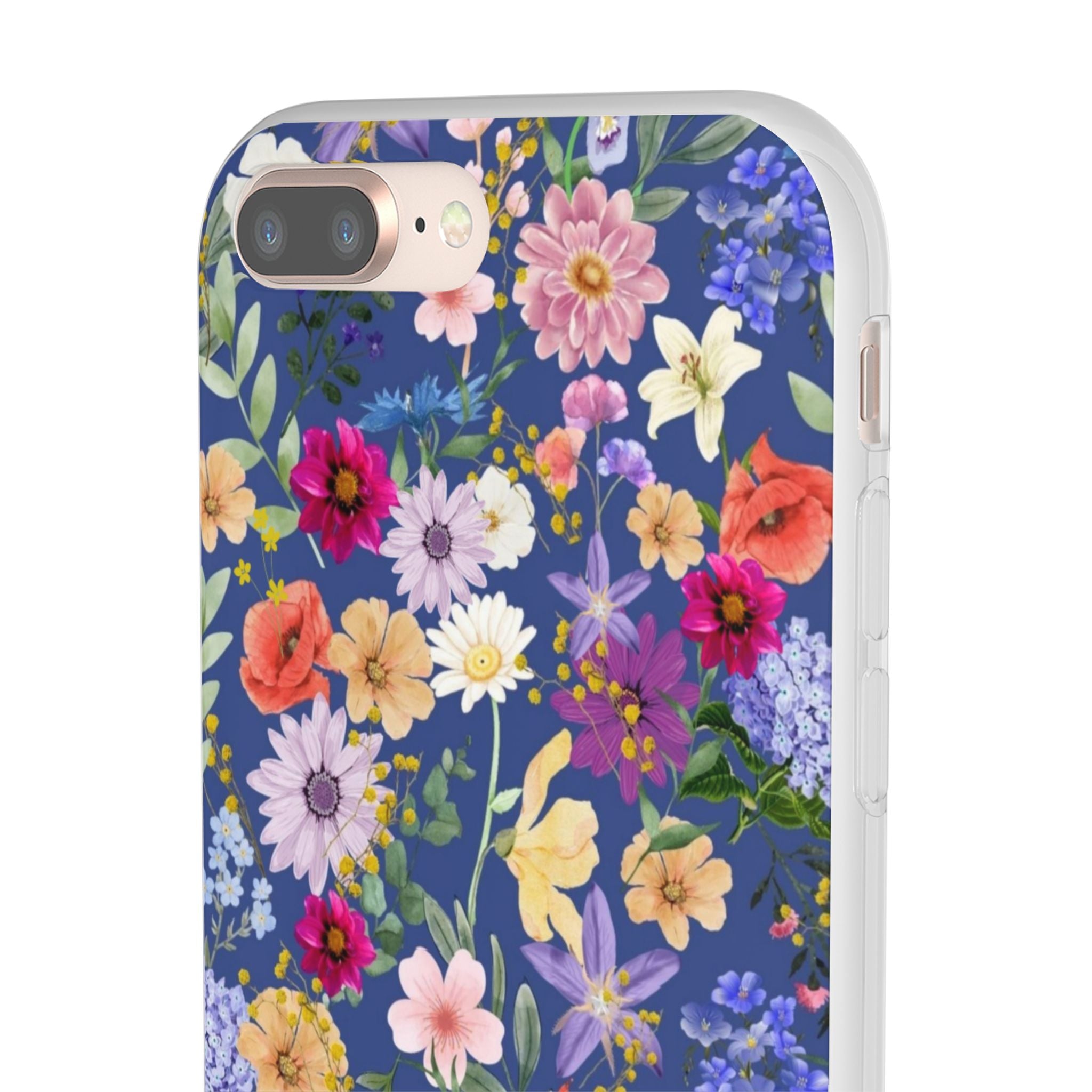 Blue Colourful Floral Flexi Clear Cases for Most Phone Types