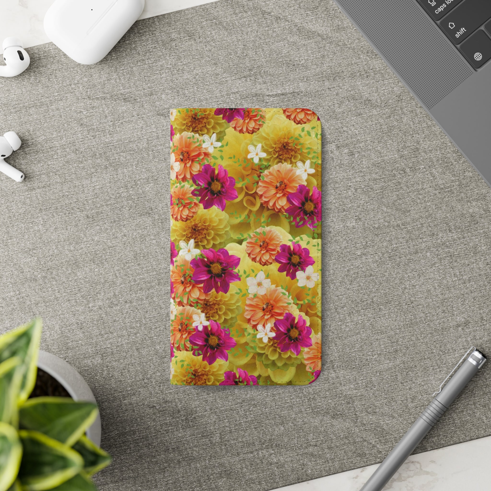 Graphic Dahlias 2 Wallet Style Phone Case Vegan Leather for most Phones