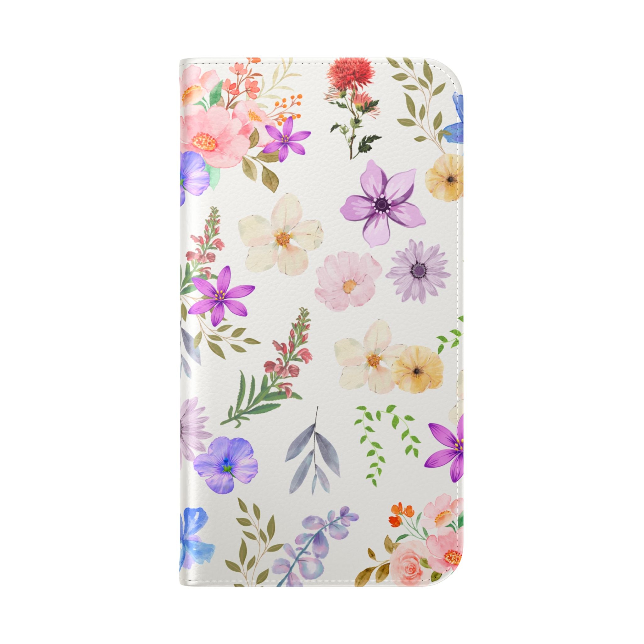 Floral White Wallet Style Phone Case Vegan Leather