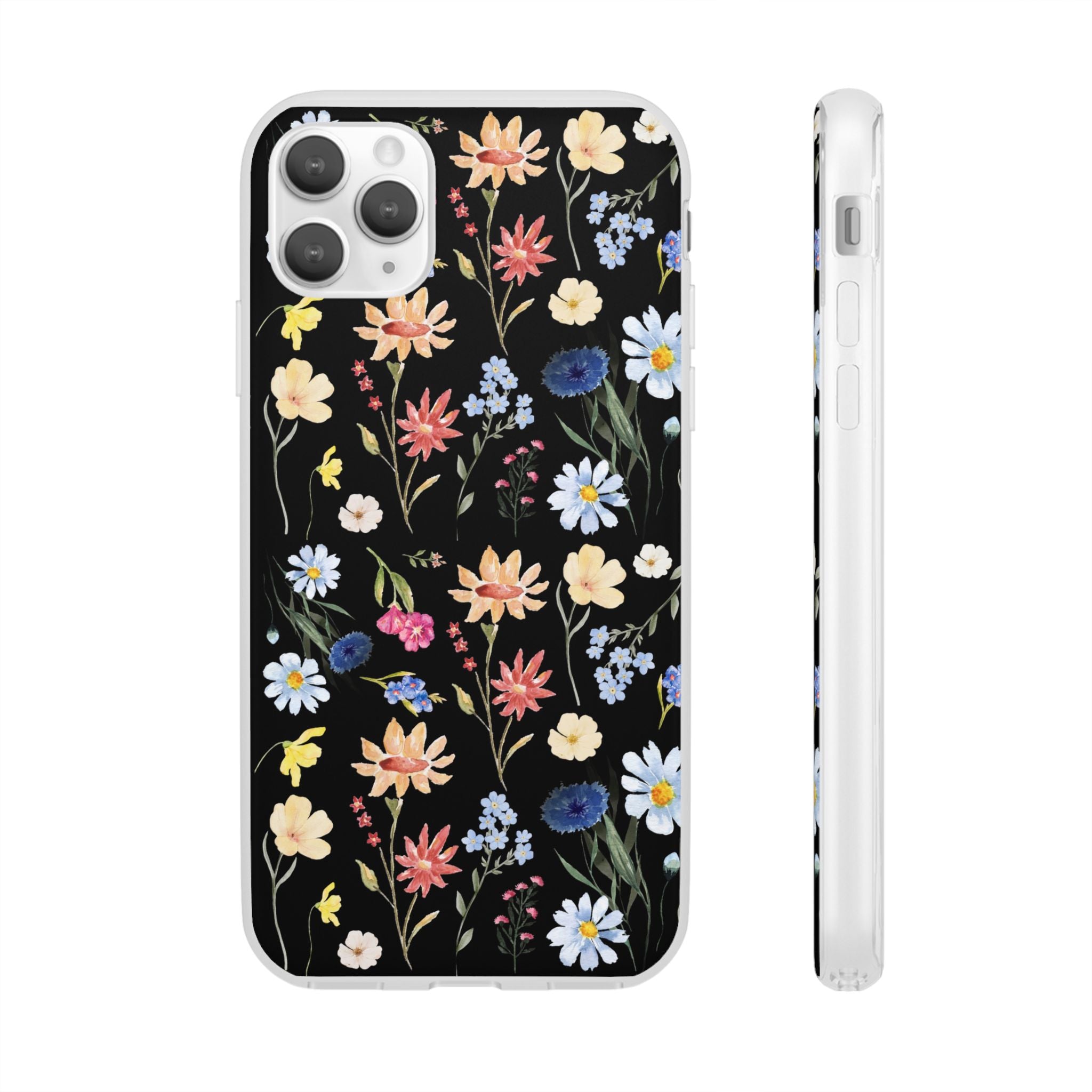 Wildflowers Painted Black Flexi Clear Cases for Most Phone Types (FWS)