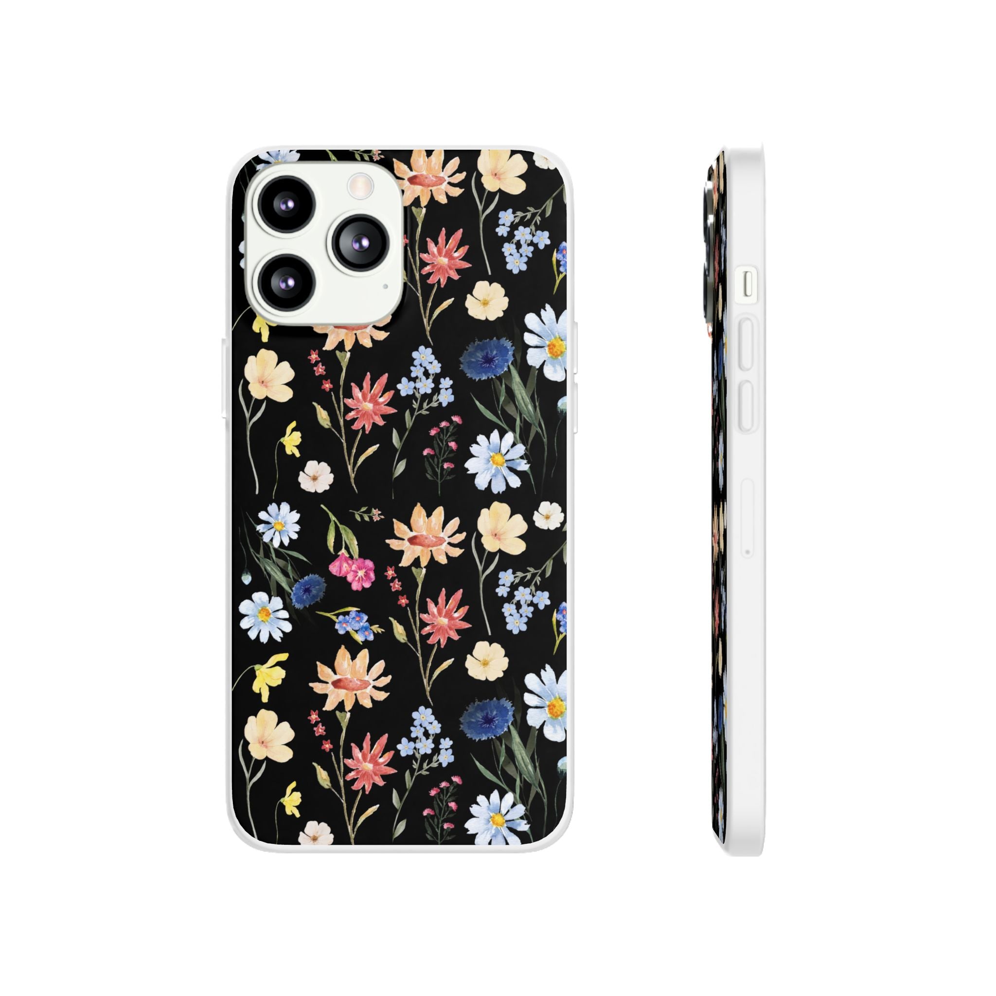 Wildflowers Painted Black Flexi Clear Cases for Most Phone Types (FWS)