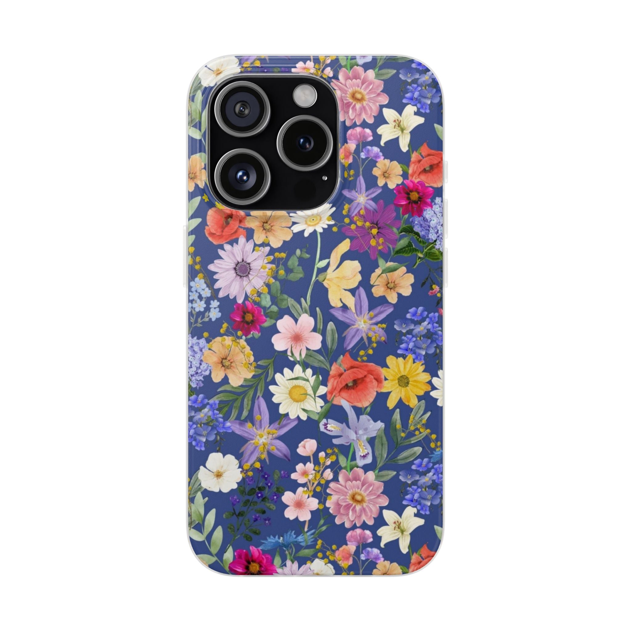 Blue Colourful Floral Flexi Clear Cases for Most Phone Types