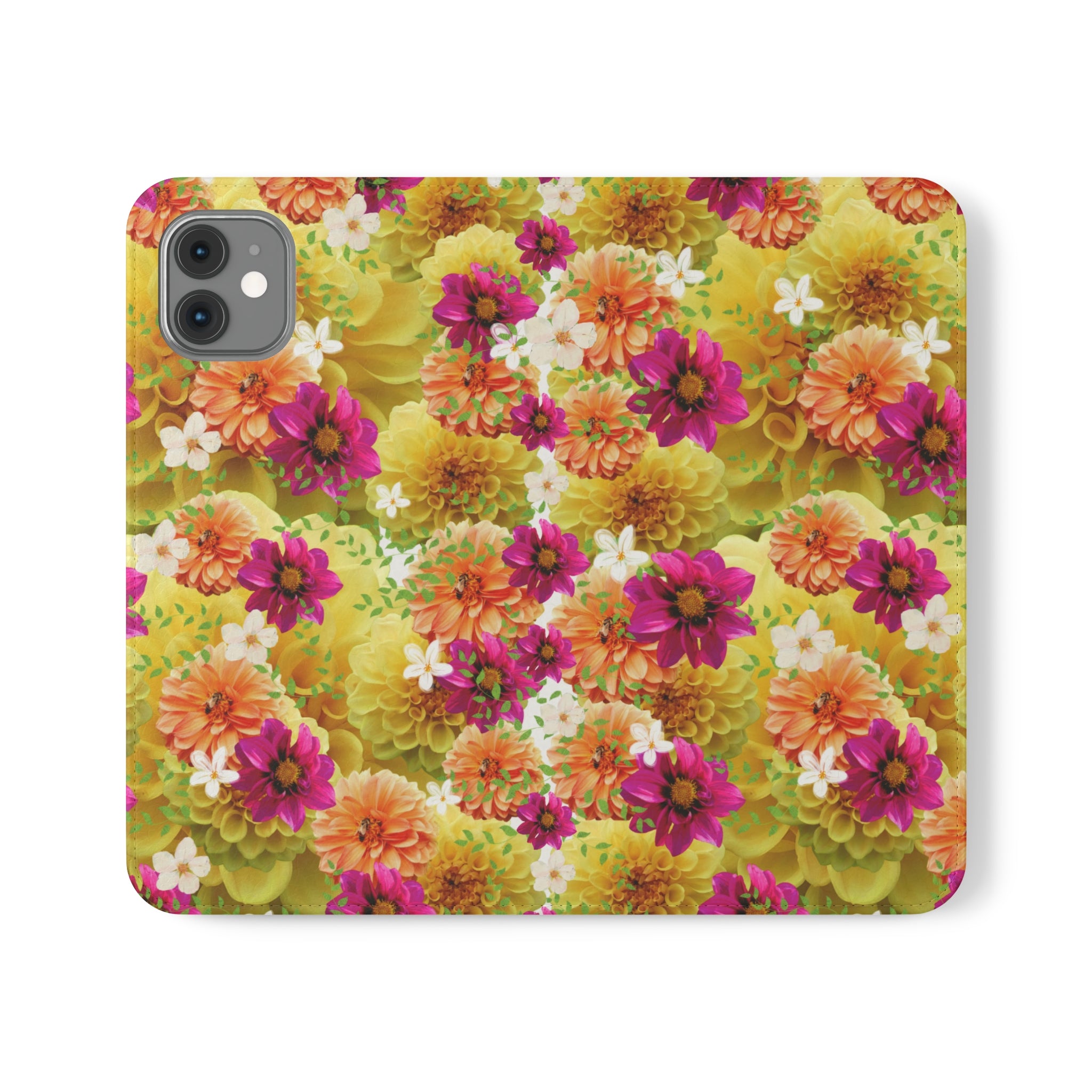 Graphic Dahlias 2 Wallet Style Phone Case Vegan Leather for most Phones