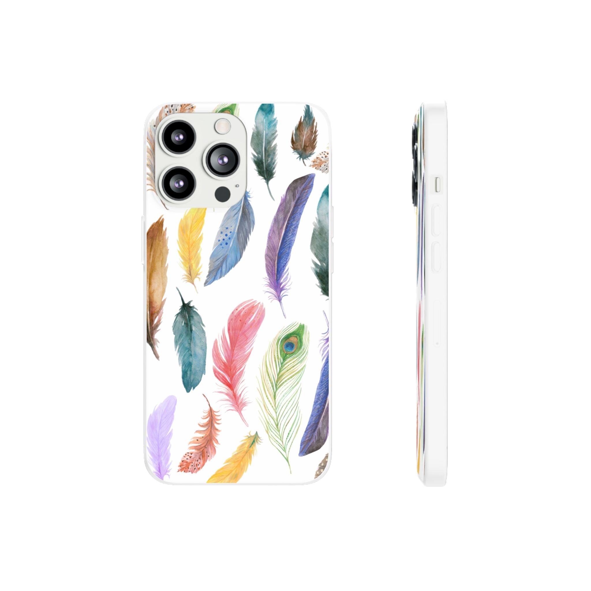Colourful Feathers White Flexi Clear Cases for Most Phone Types