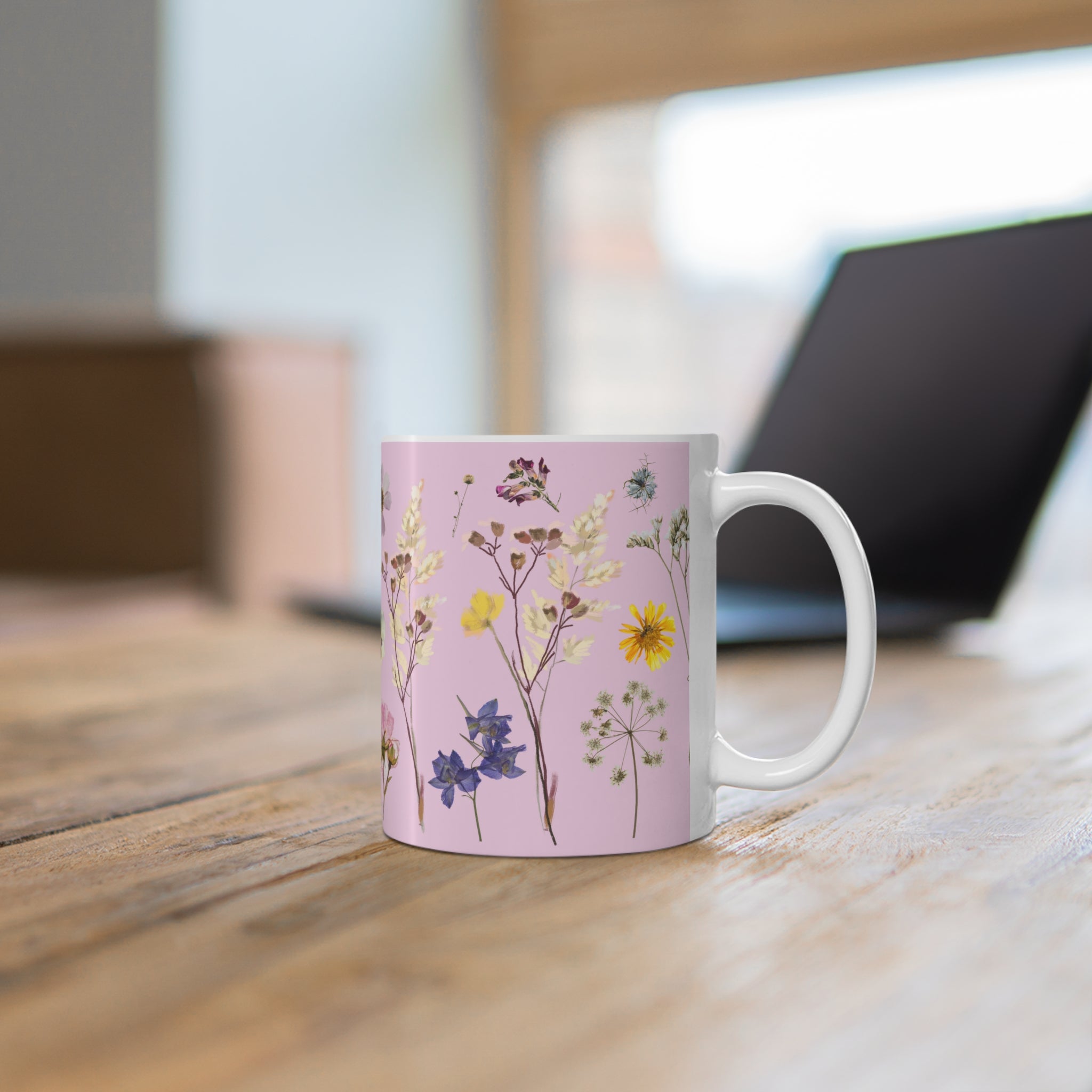 Wildflowers Pink Mug 11oz (Microwave & Dishwasher Safe)