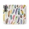 Colourful Feathers Wallet Style Phone Case Vegan Leather