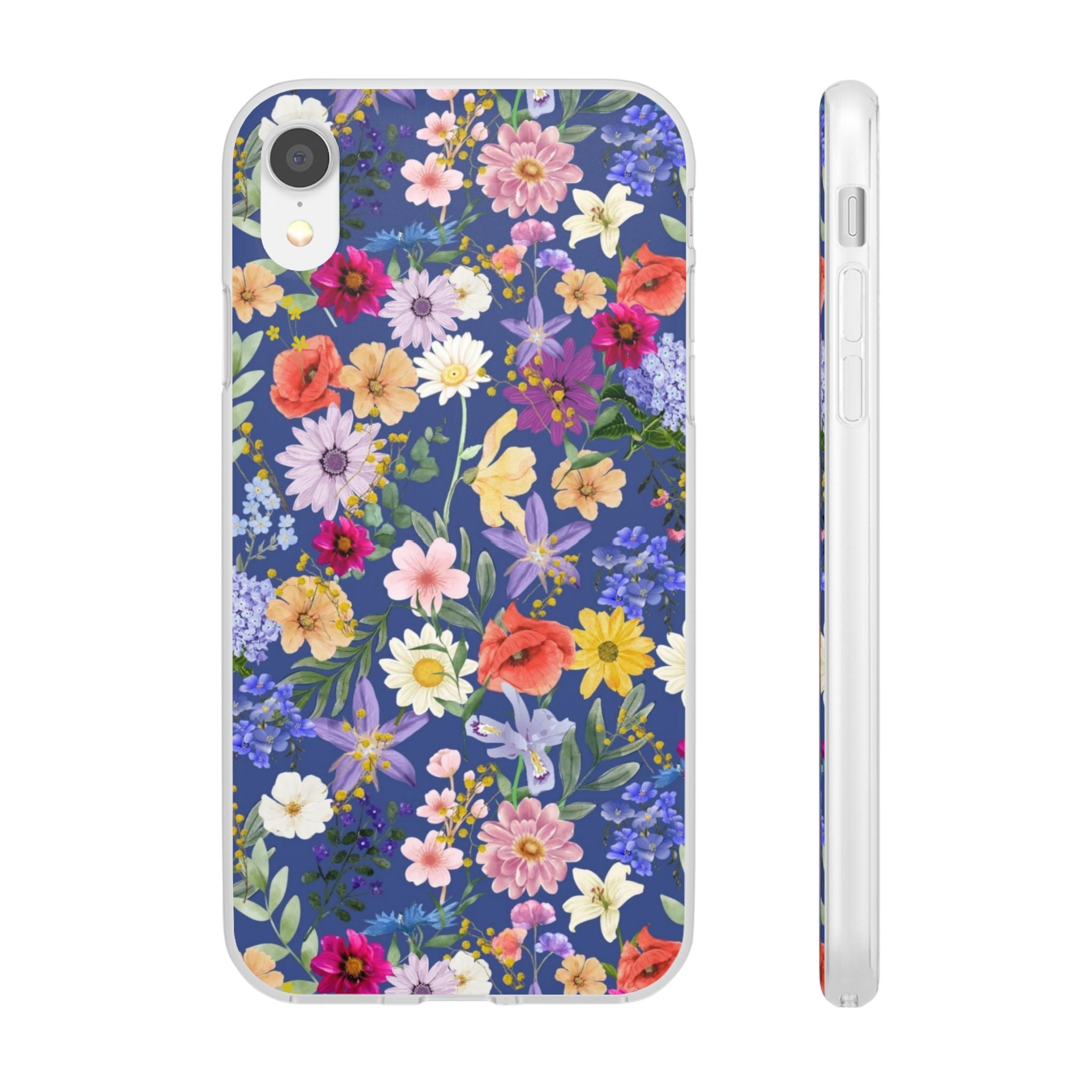 Blue Colourful Floral Flexi Clear Cases for Most Phone Types