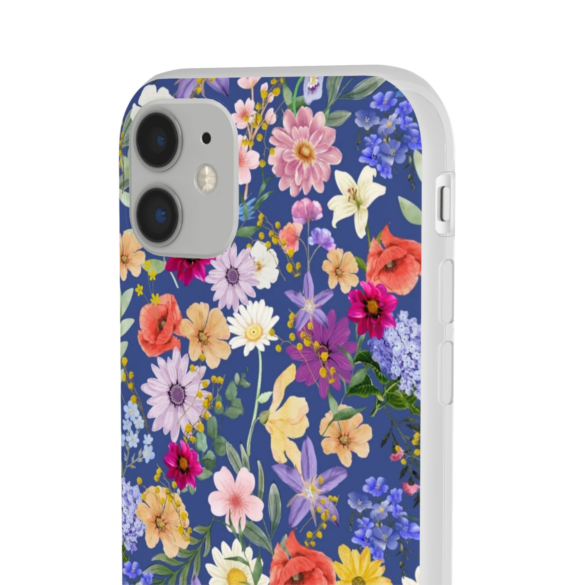 Blue Colourful Floral Flexi Clear Cases for Most Phone Types