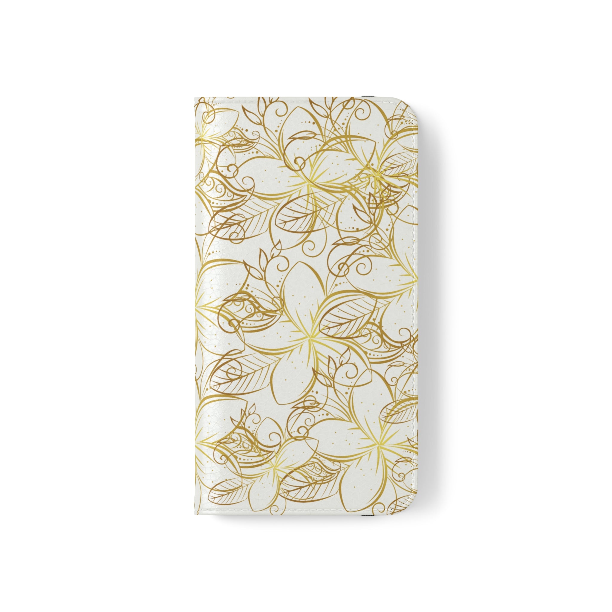 Golden Frangipanis White Wallet Style Phone Case Vegan Leather