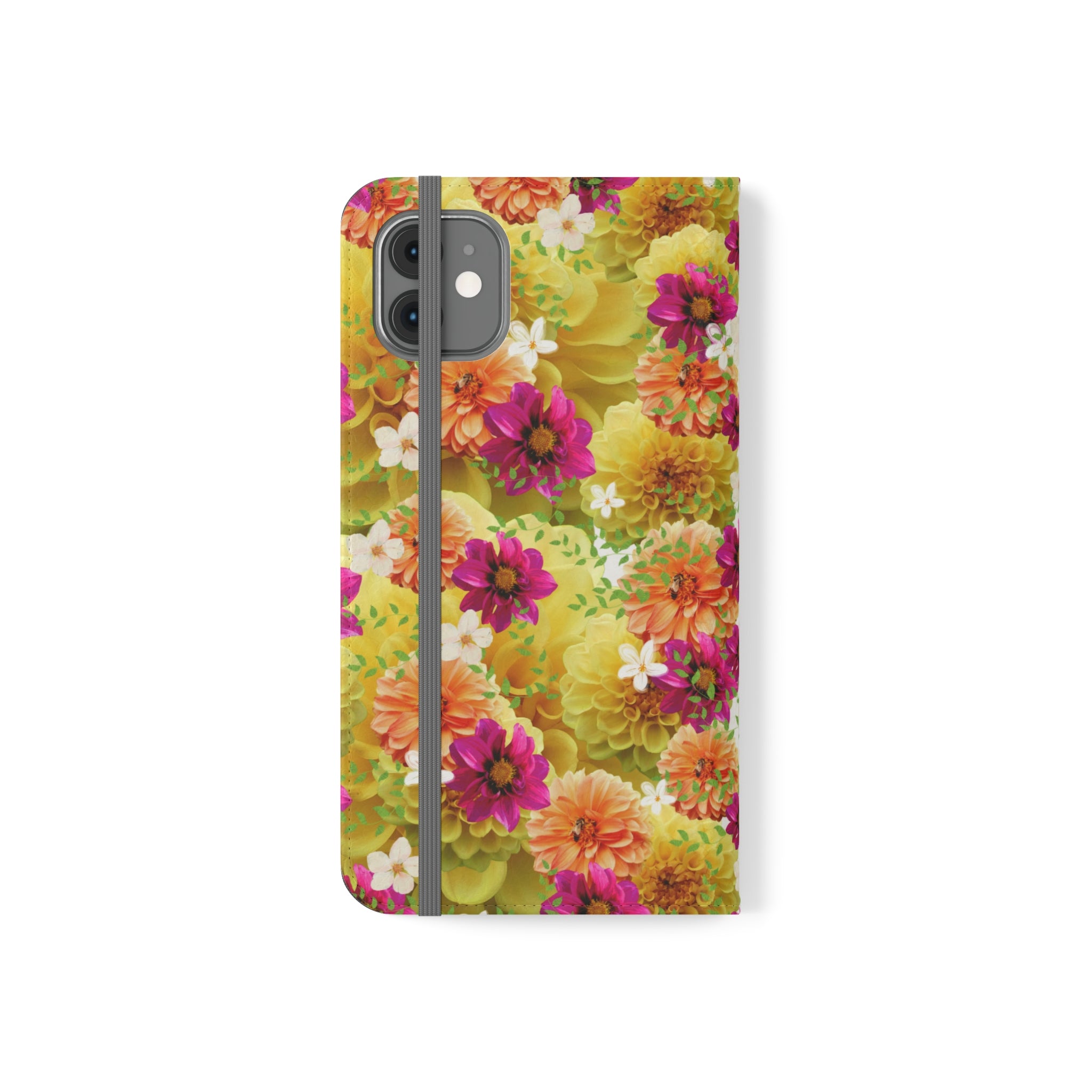 Graphic Dahlias 2 Wallet Style Phone Case Vegan Leather for most Phones