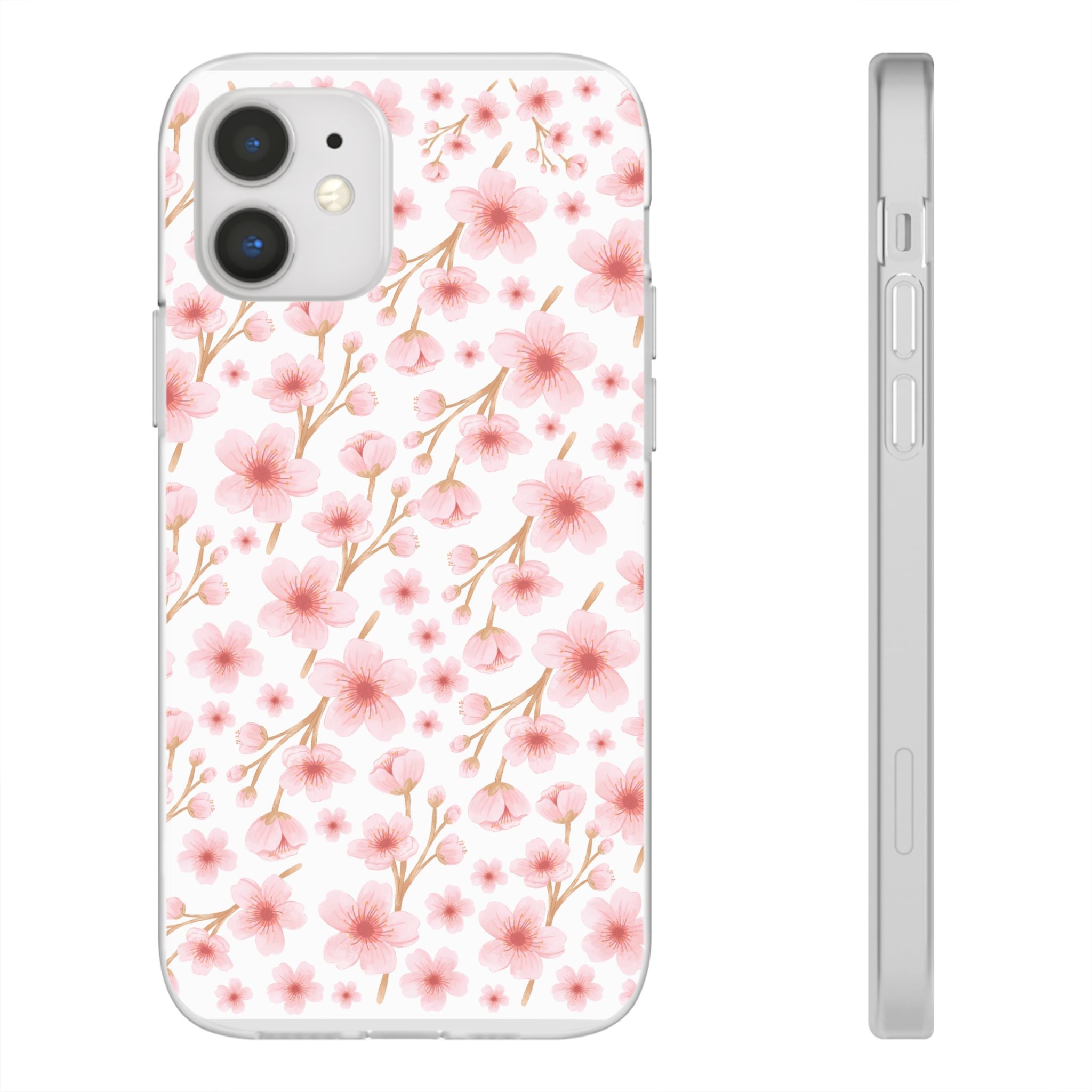 Japanese Pink Flowers White Flexi Clear Cases for Most Phone Types