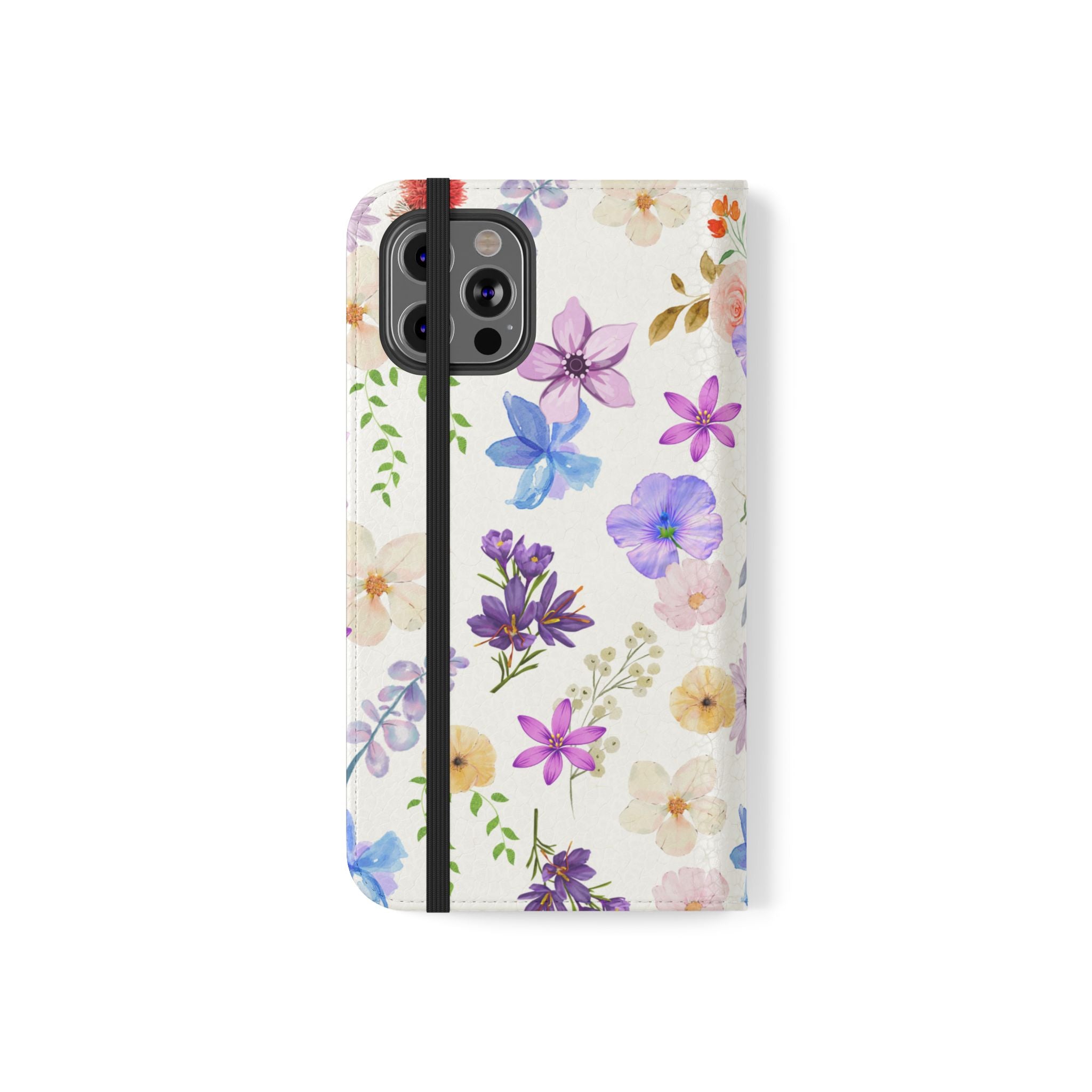 Floral White Wallet Style Phone Case Vegan Leather