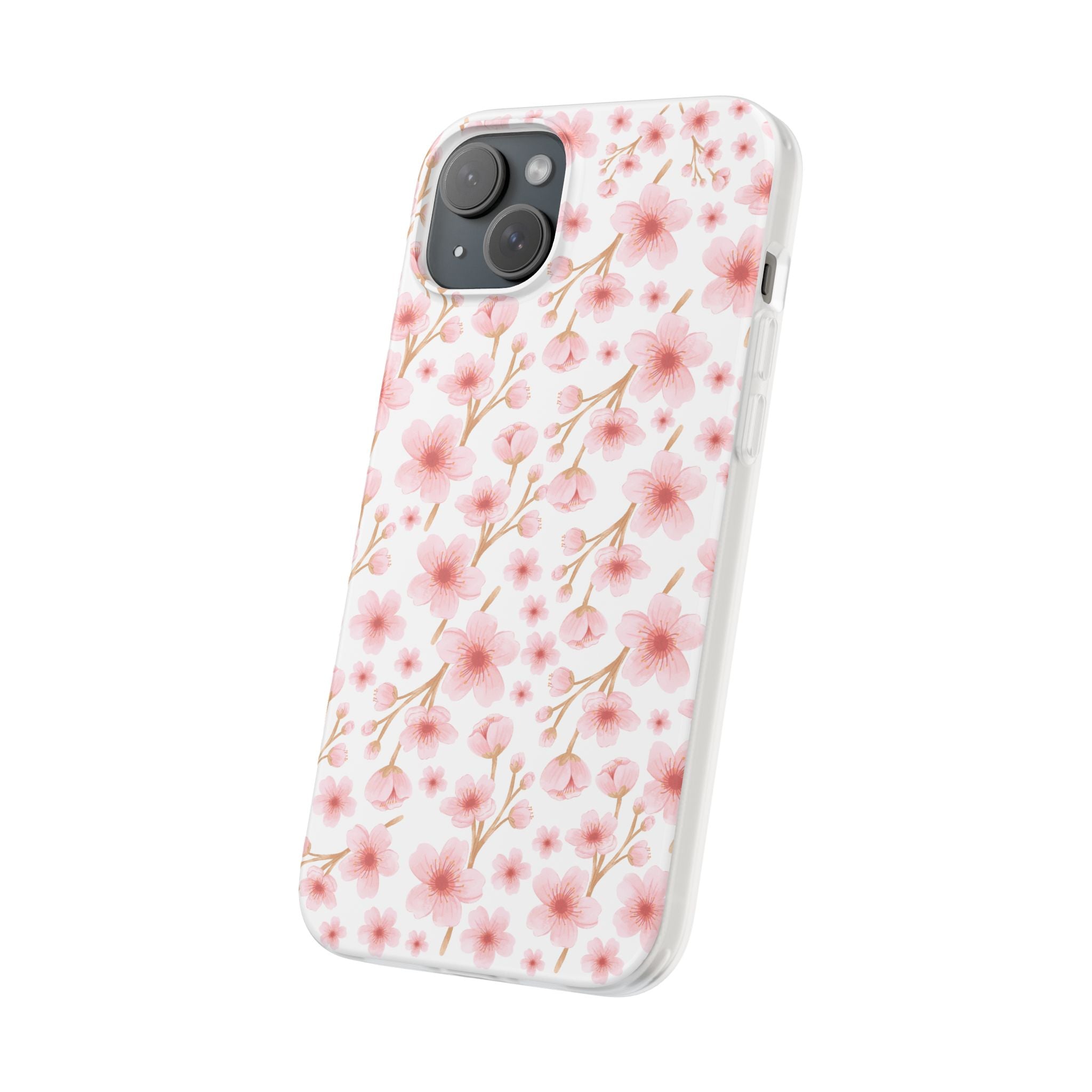 Japanese Pink Flowers White Flexi Clear Cases for Most Phone Types