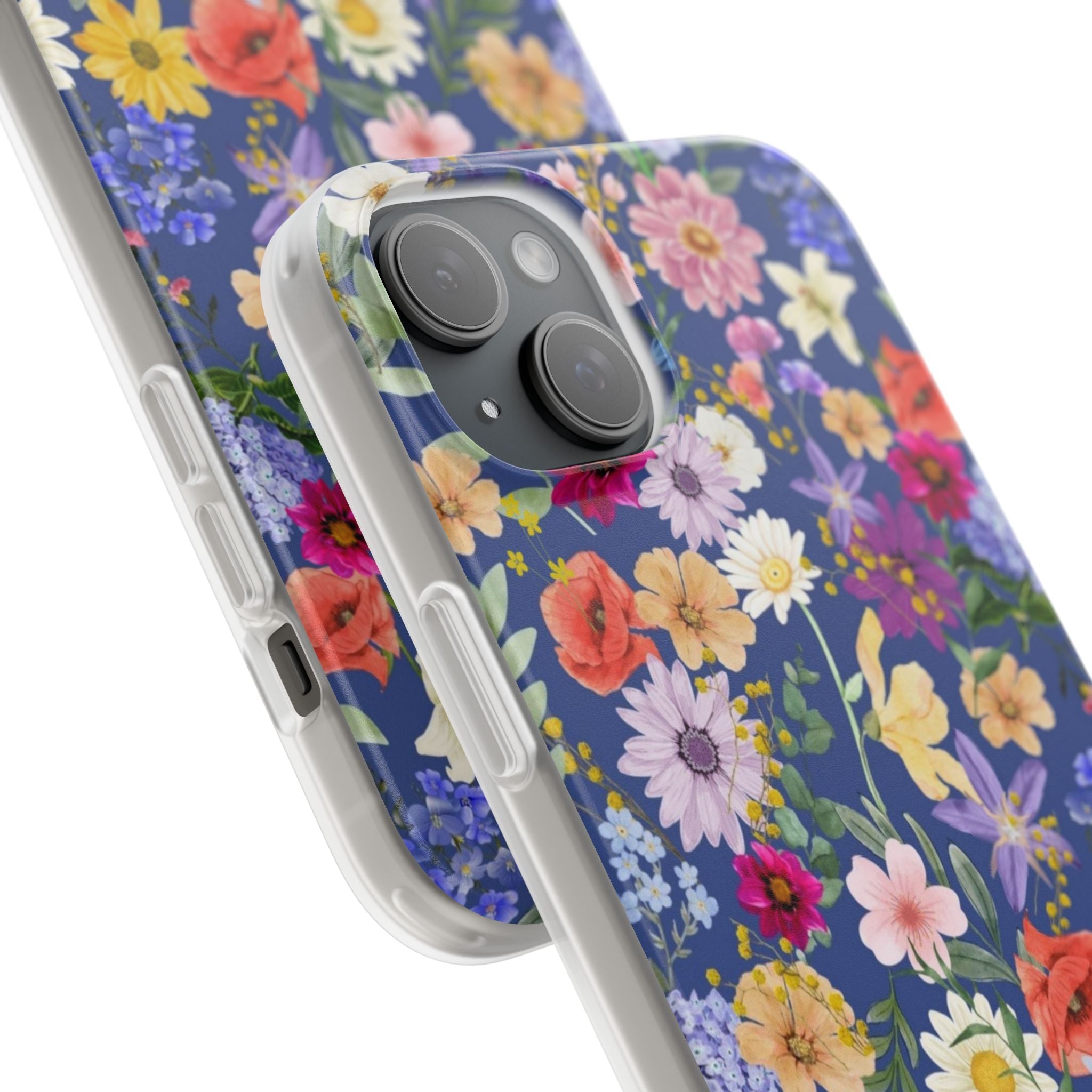 Blue Colourful Floral Flexi Clear Cases for Most Phone Types