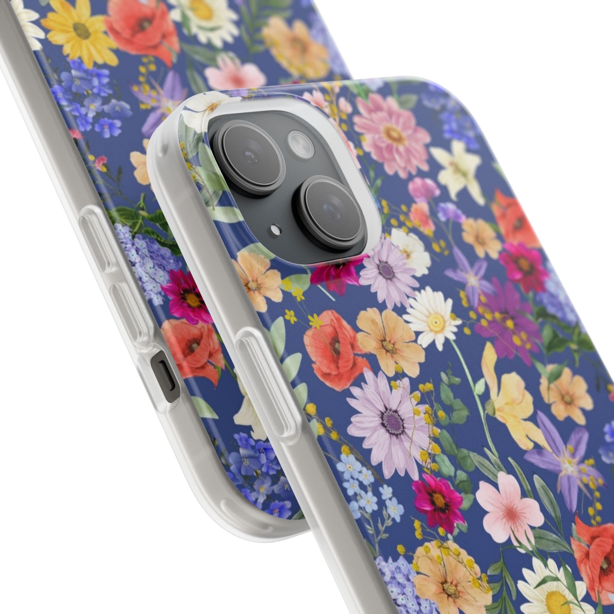Blue Colourful Floral Flexi Clear Cases for Most Phone Types