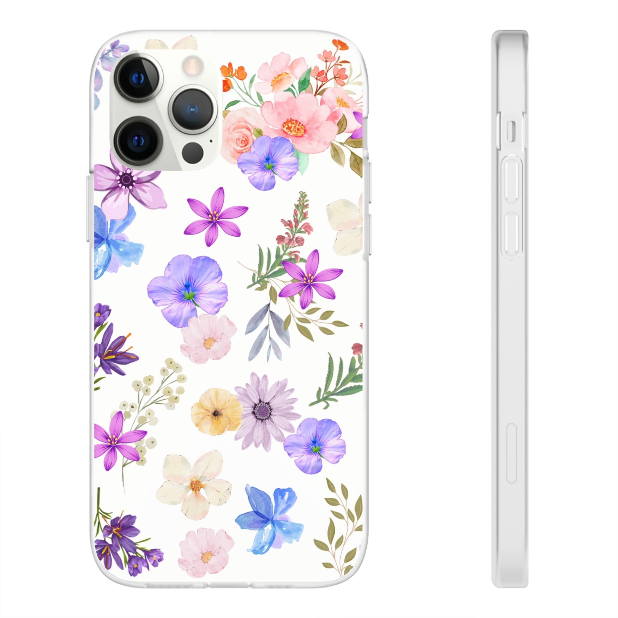 Floral White Flexi Clear Cases for Most Phone Types