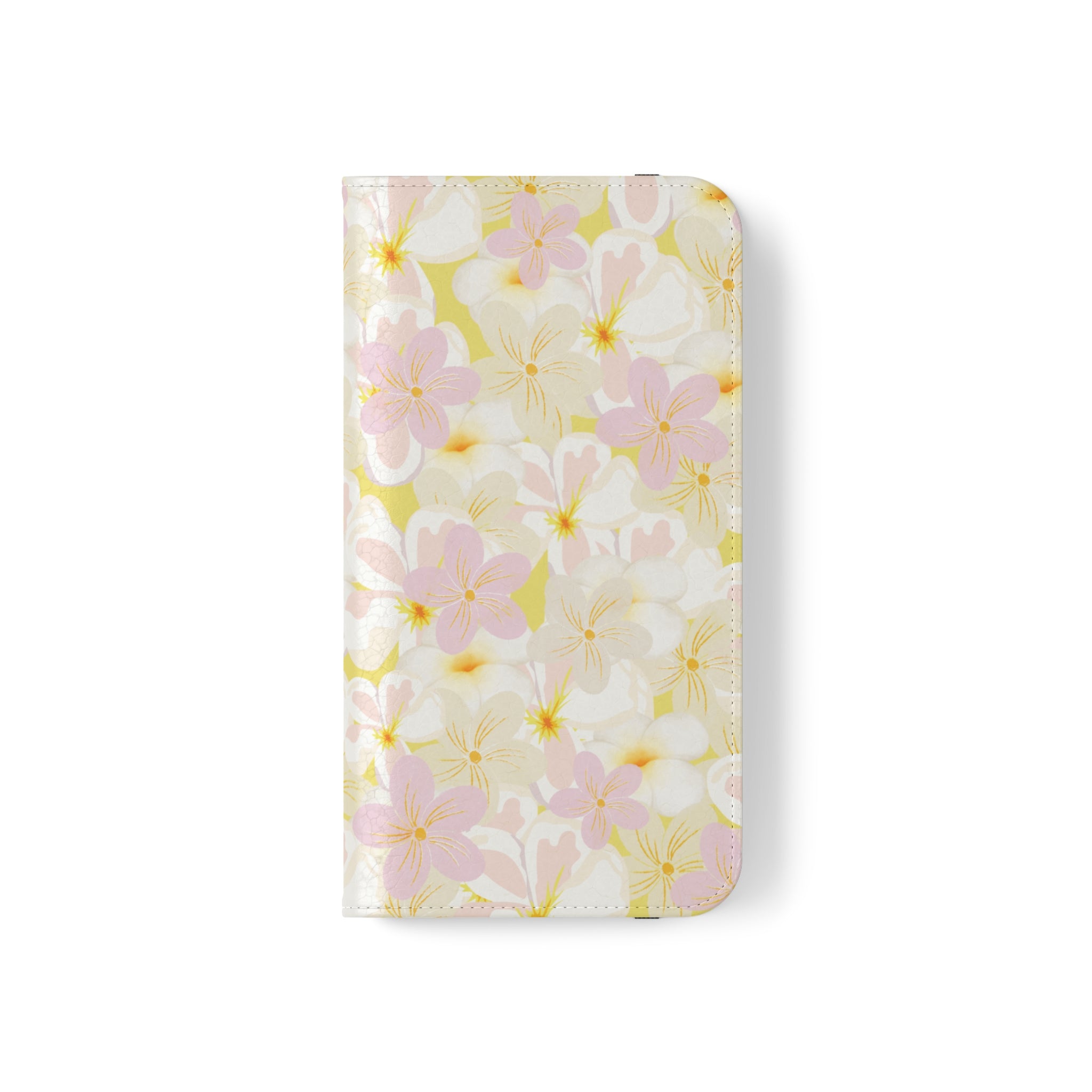 Pastel Frangipanis Yellow Wallet Style Phone Case Vegan Leather