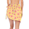 Graphic Pink Frangipanis Yellow Short Chiffon Sarong Wrap up to 2 XL (FWS)