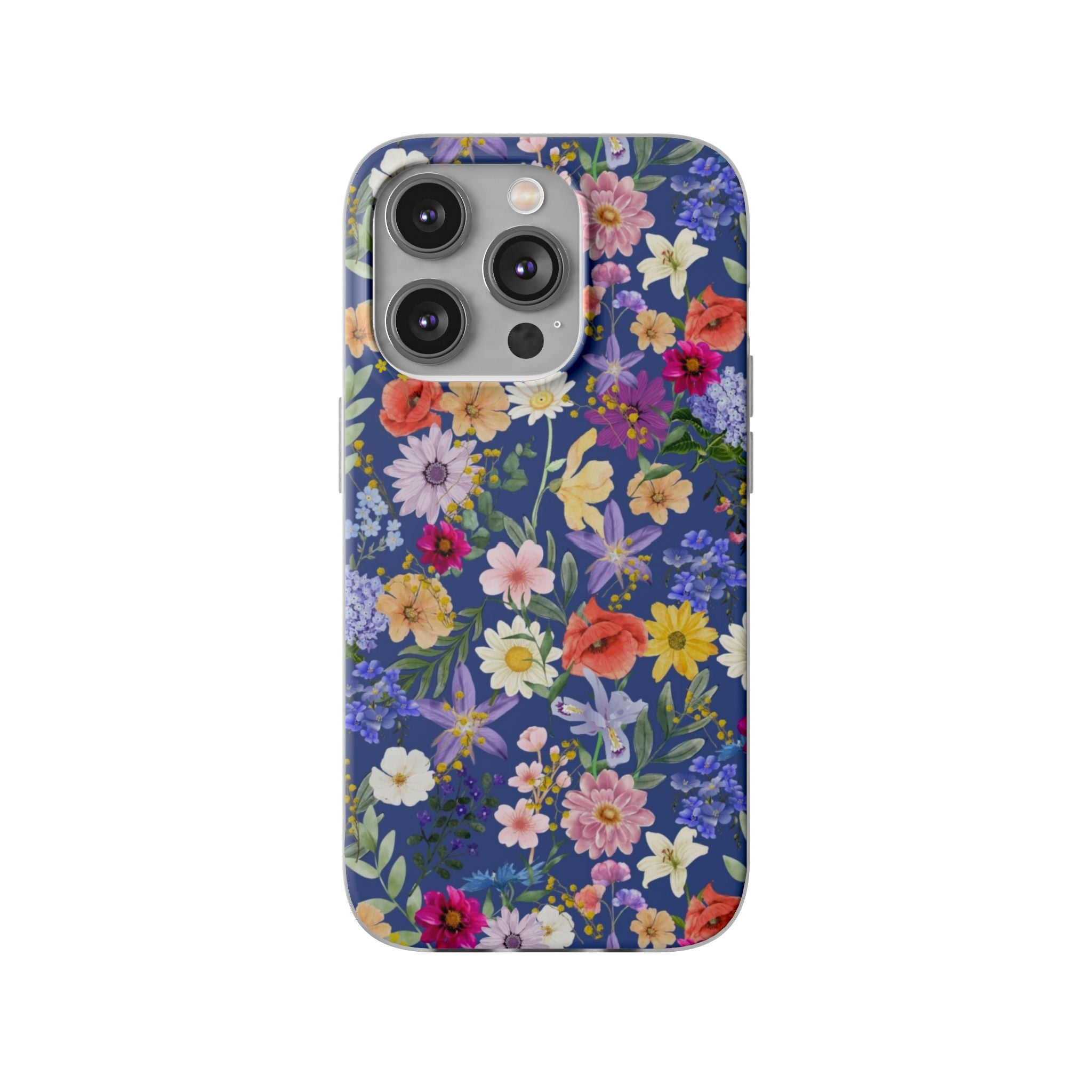 Blue Colourful Floral Flexi Clear Cases for Most Phone Types