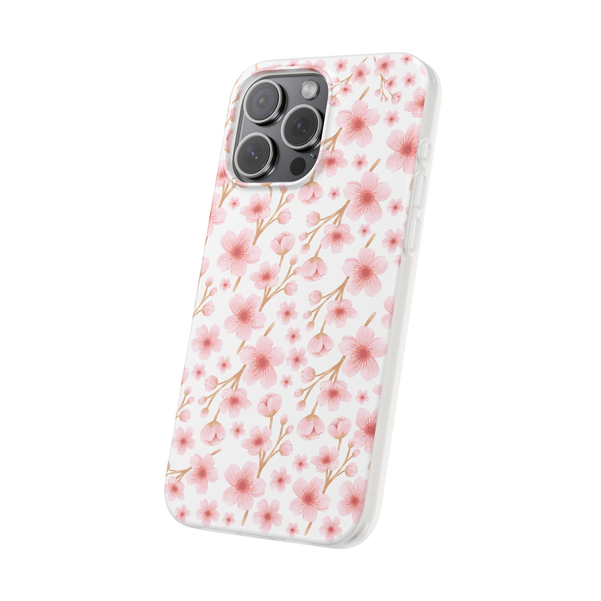 Japanese Pink Flowers White Flexi Clear Cases for Most Phone Types