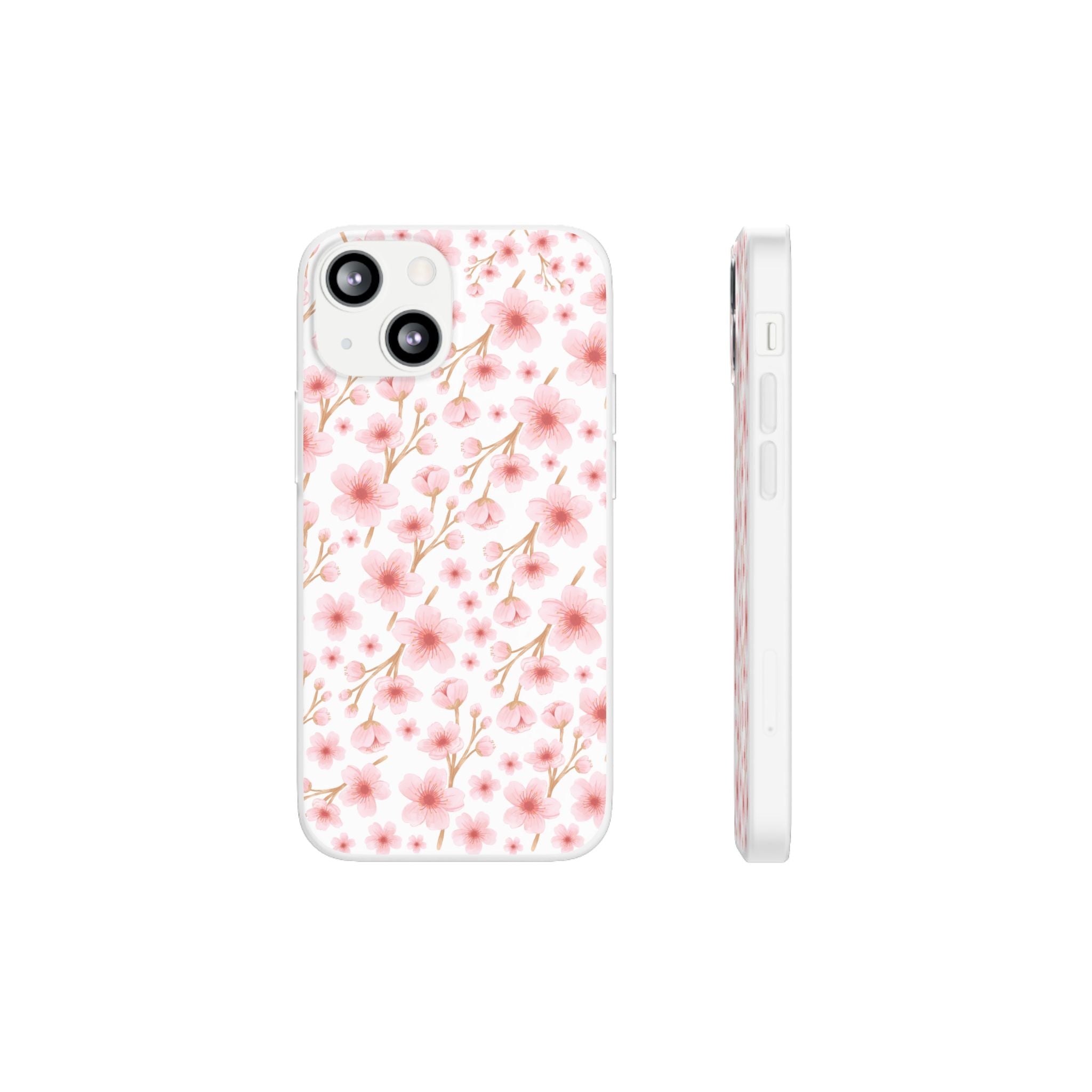 Japanese Pink Flowers White Flexi Clear Cases for Most Phone Types