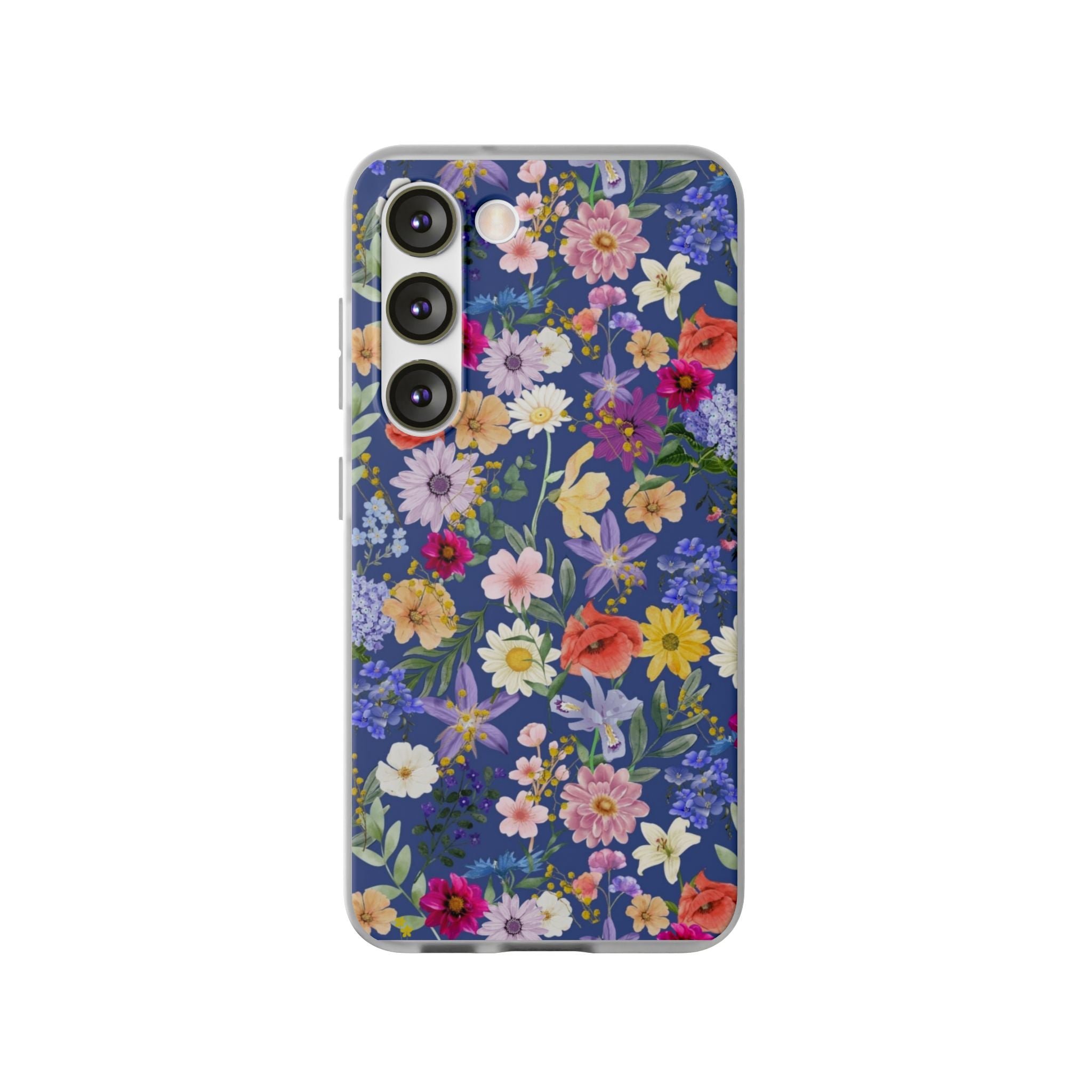 Blue Colourful Floral Flexi Clear Cases for Most Phone Types