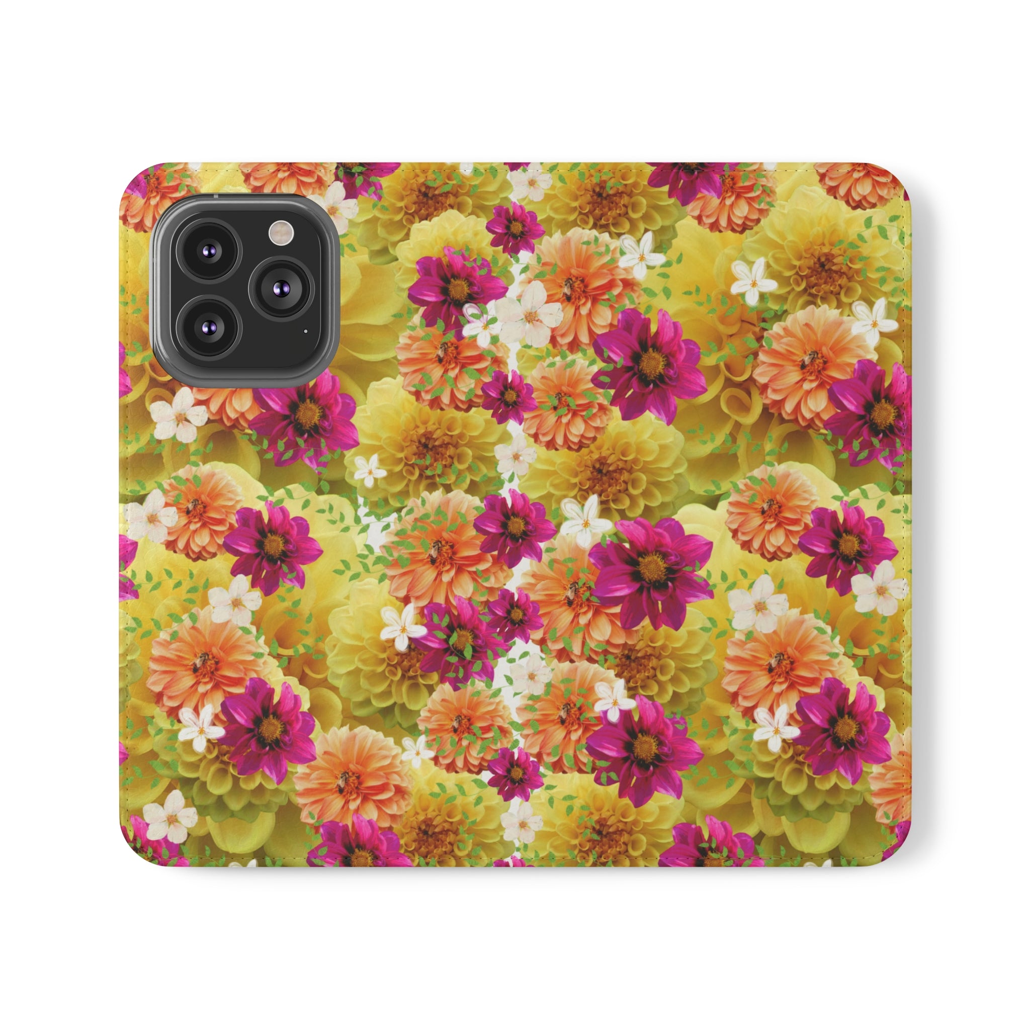 Graphic Dahlias 2 Wallet Style Phone Case Vegan Leather for most Phones