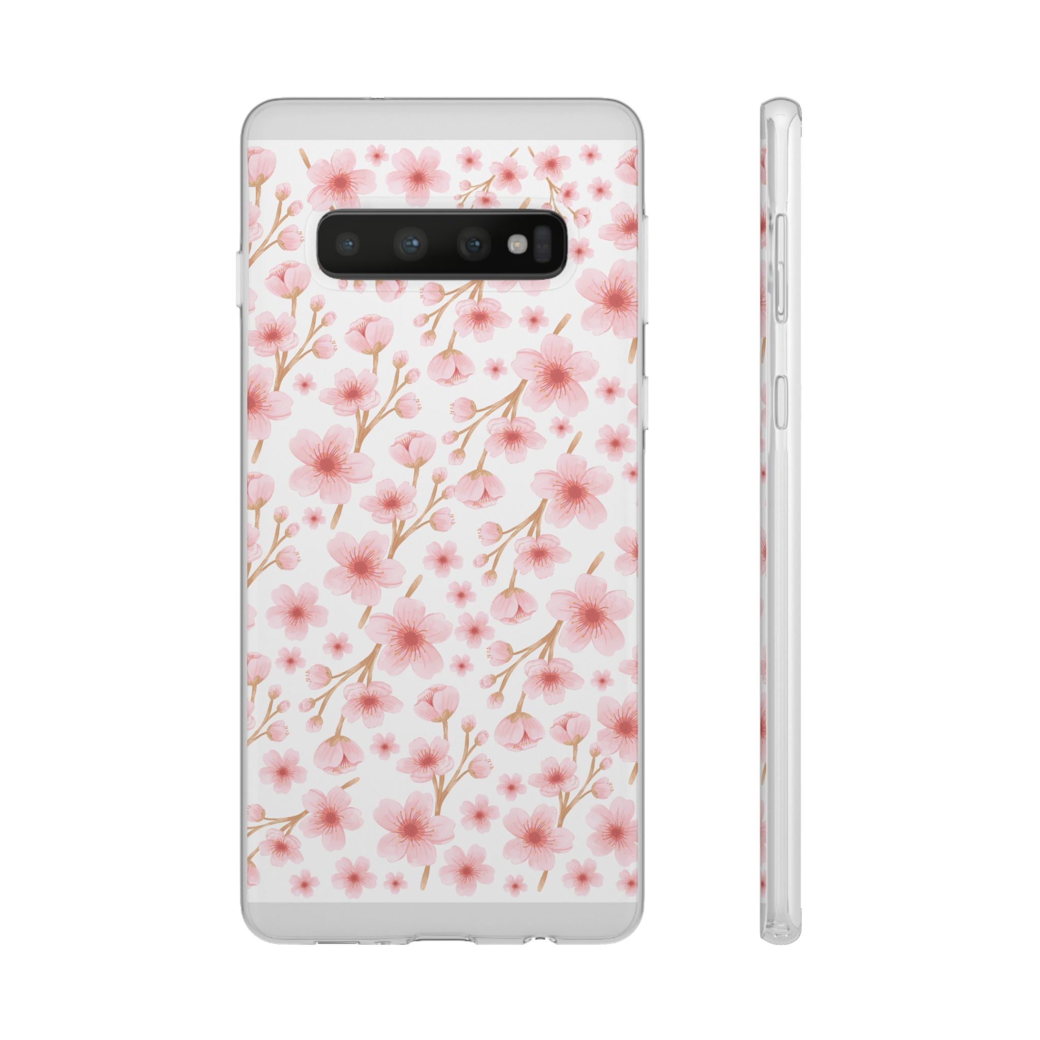 Japanese Pink Flowers White Flexi Clear Cases for Most Phone Types