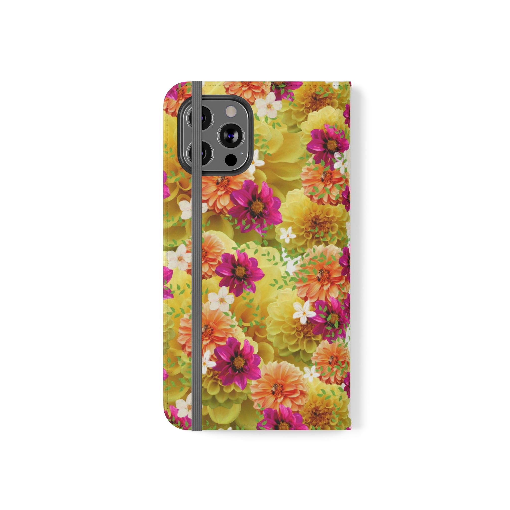 Graphic Dahlias 2 Wallet Style Phone Case Vegan Leather for most Phones