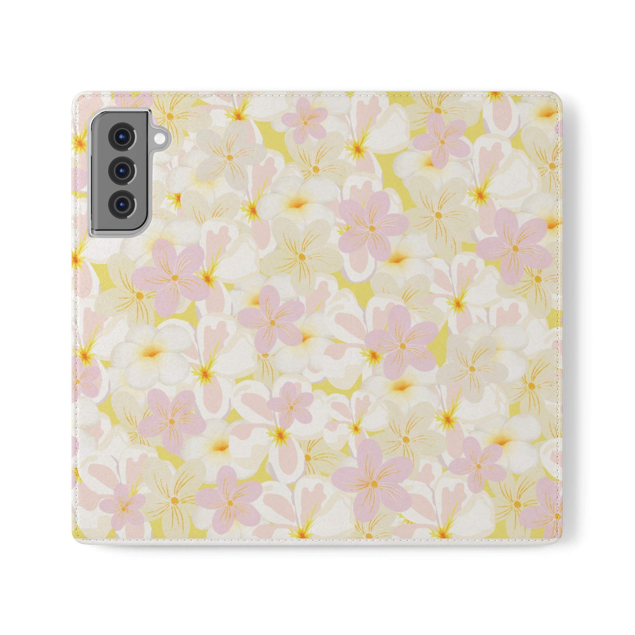 Pastel Frangipanis Yellow Wallet Style Phone Case Vegan Leather