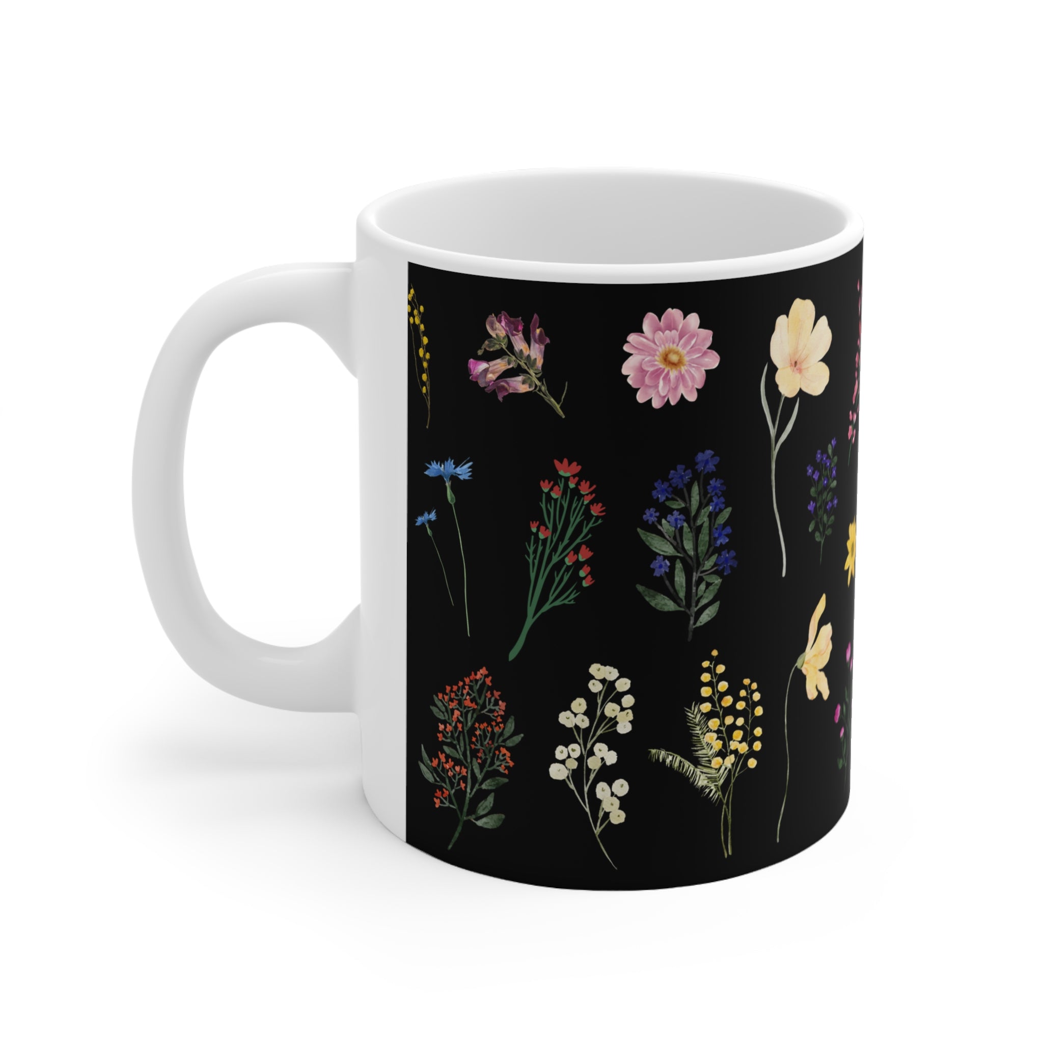 Wildflowers Black Mug 11oz (Microwave & Dishwasher Safe)