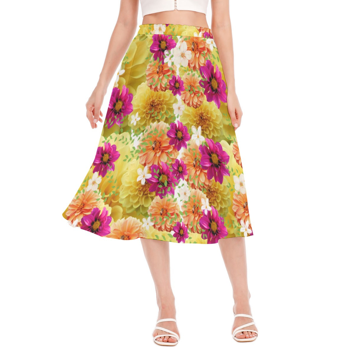 Graphic Dahlias 2 Long Chiffon Skirt up to 2 XL (FWS)