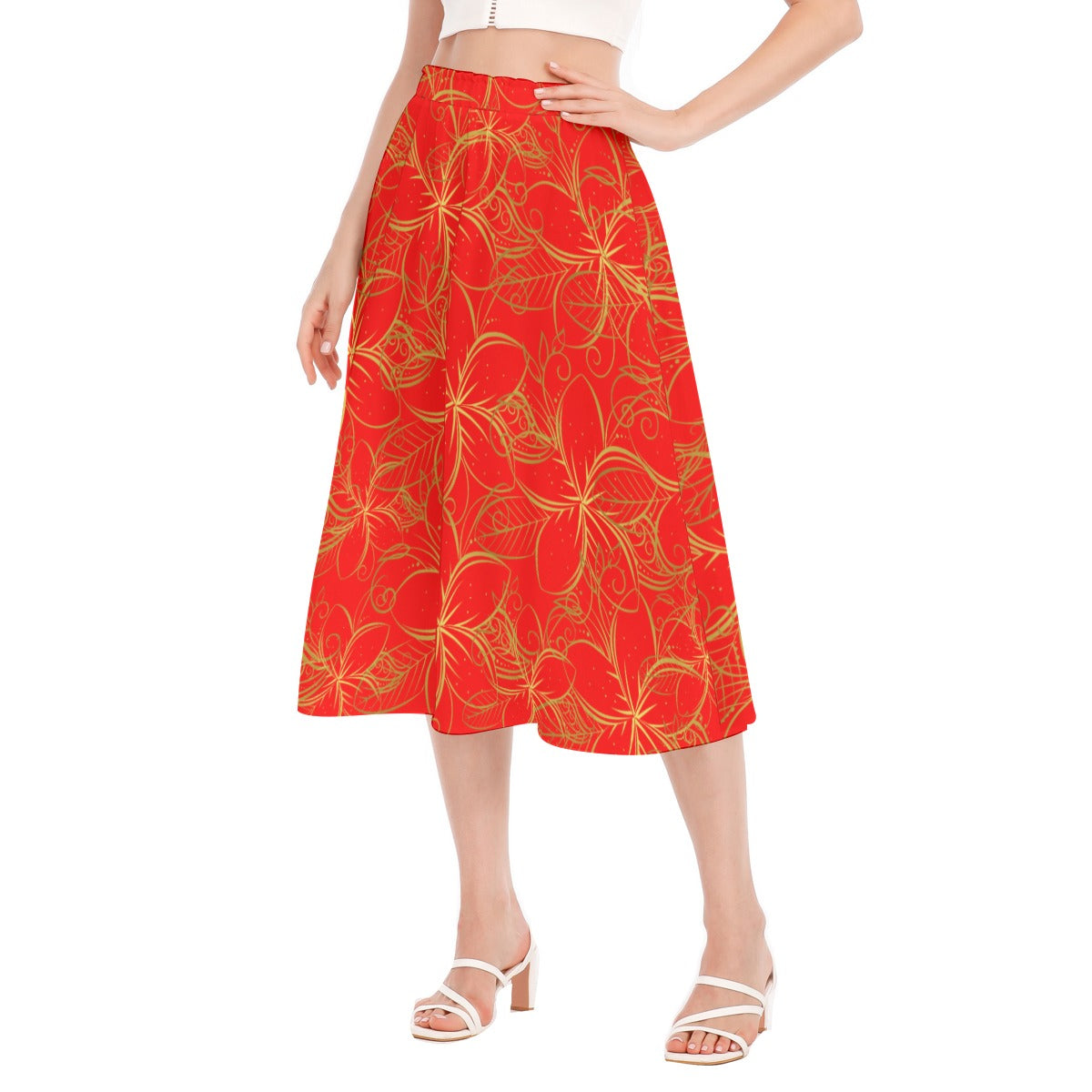 Golden Frangipani Red Chiffon Skirt No Pockets up to 2XL (FWS)