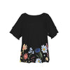 Wildflowers Painted Black Round Neck Top up to 4 XL (FWS)