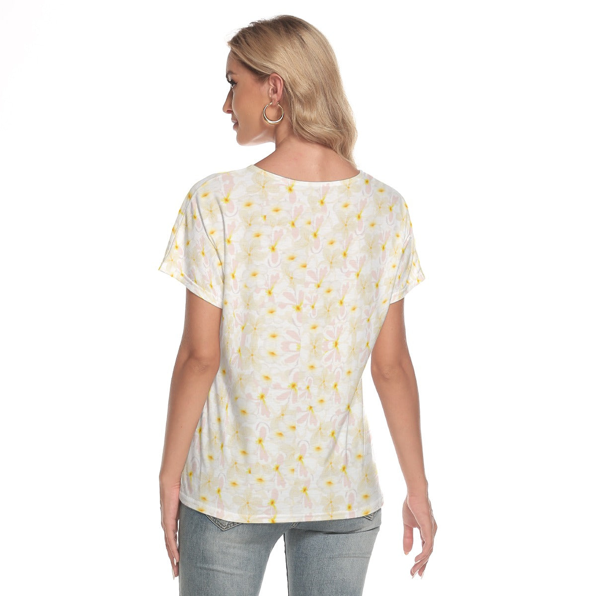 Pastel Frangipanis V Neck Top up to 4 XL (FWS)