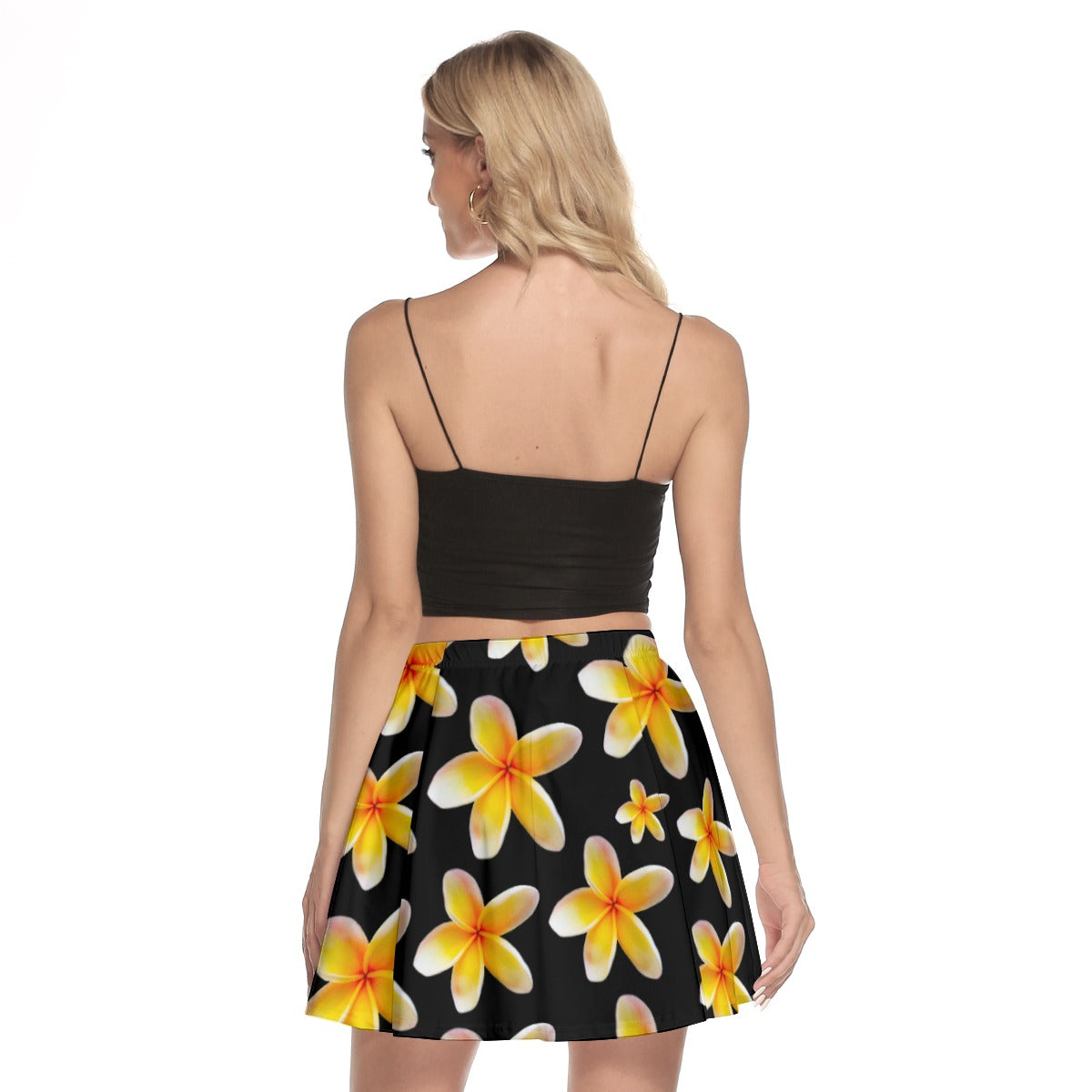 Yellow Frangipanis Black Mini Skirt No Pockets up to 3 XL (FWS)