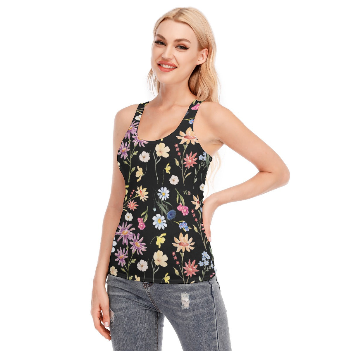 Wildflowers Painted Black Racerback Tank Top | 190GSM Cotton up to 3 XL (FWS)