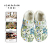 Blue Floral Women's Rubber Clogs with White Fleece