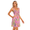 Hawaiian Pink Women's Tank Vest Dress with Pockets up to 5 XL (FWS)