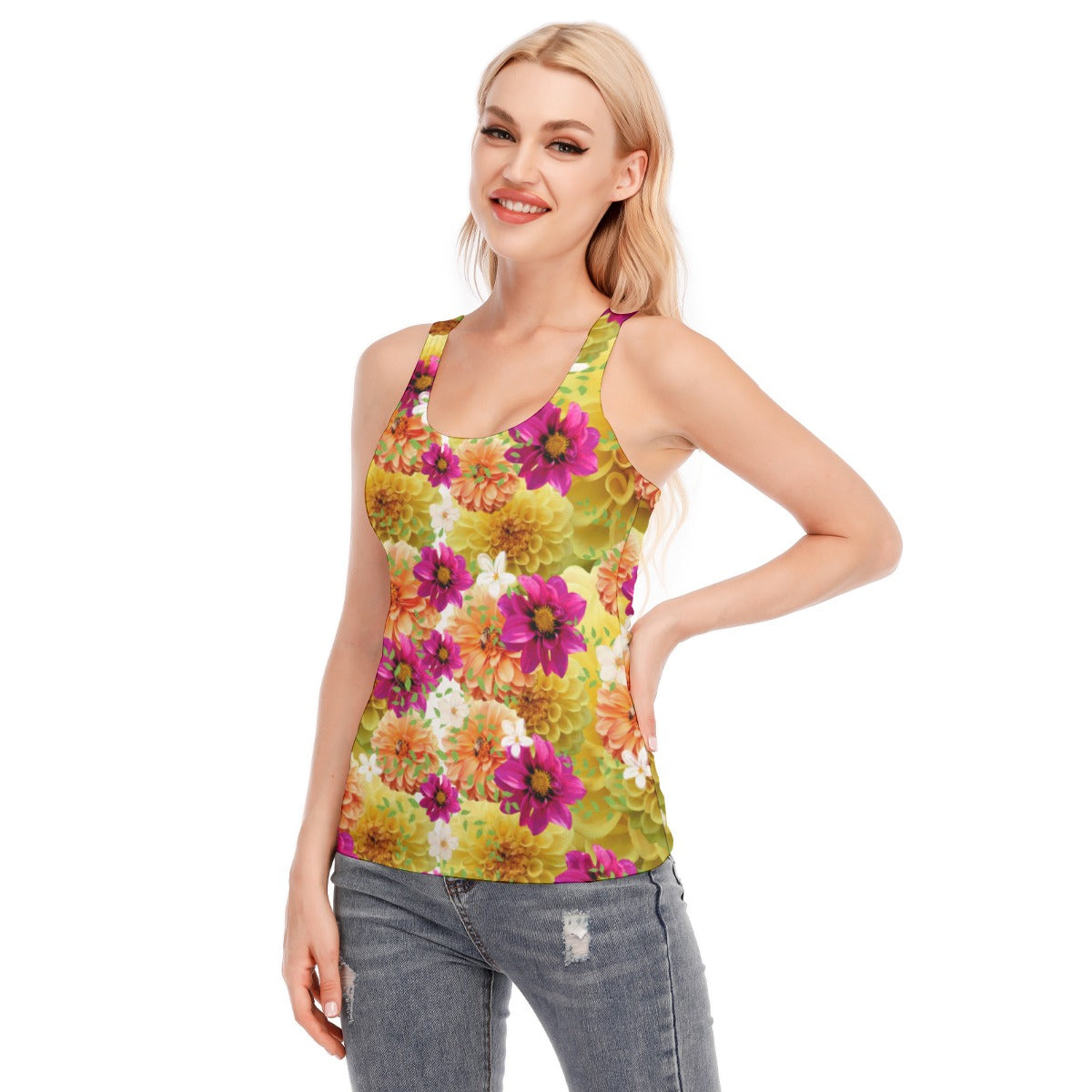 Graphic Dahlias 2 Racerback Tank Top | 190GSM Cotton up to 3 XL (FWS)