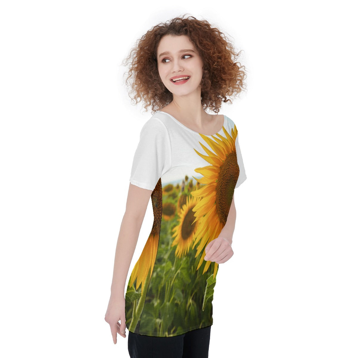 Sunflowers Wide Neck Top up to 5 XL (FWS)