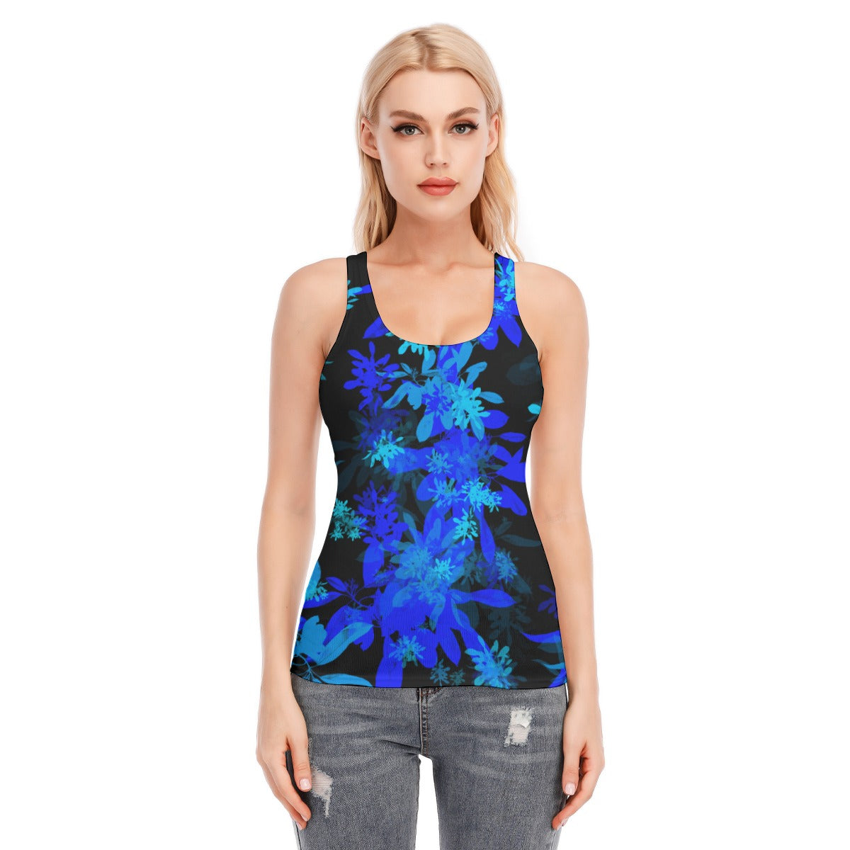 Black & Blue Leaves Racerback Tank Top | 190GSM Cotton up to 3 XL (FWS)