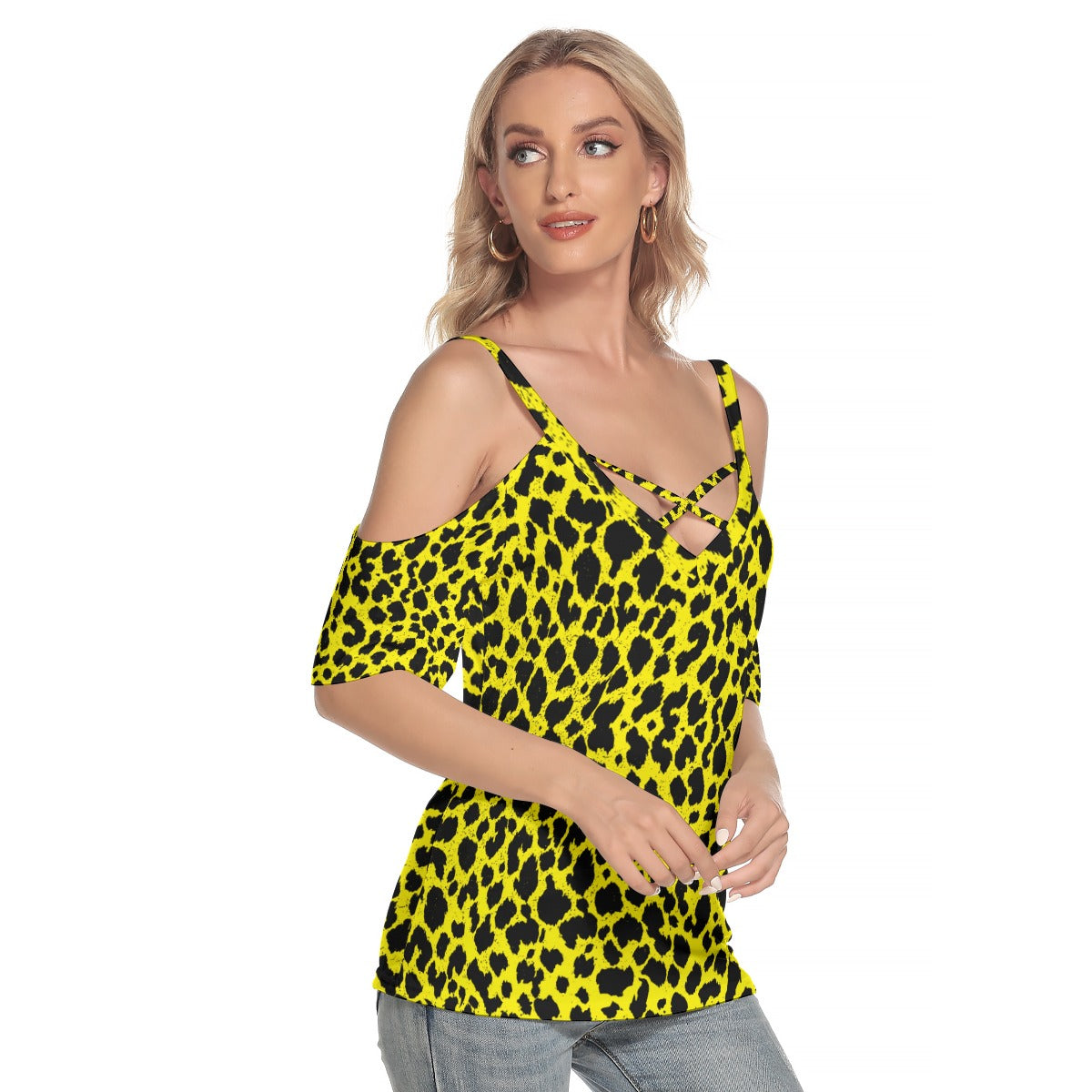 Lemon Leopard Criss Cross Straps Top up to 4 XL (FWS)