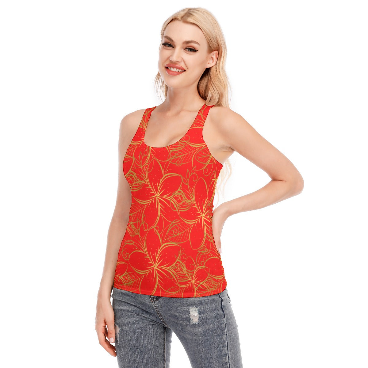 Golden Frangipani Red Racerback Tank Top | 190GSM Cotton up to 3 XL (FWS)