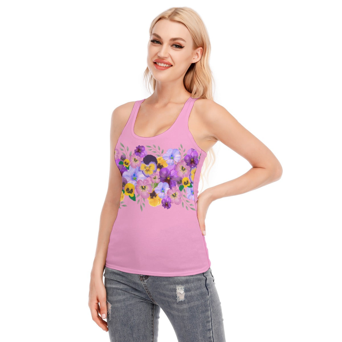 Pink Pansies Racerback Tank Top | 190GSM Cotton up to 3 XL (FWS)