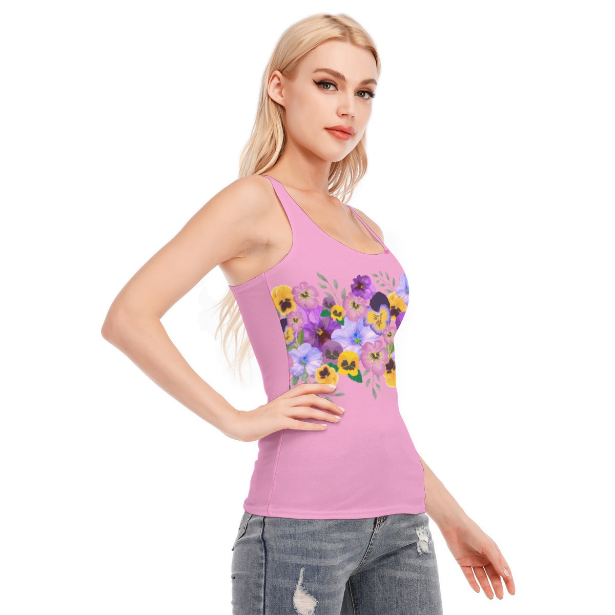 Pink Pansies Racerback Tank Top | 190GSM Cotton up to 3 XL (FWS)