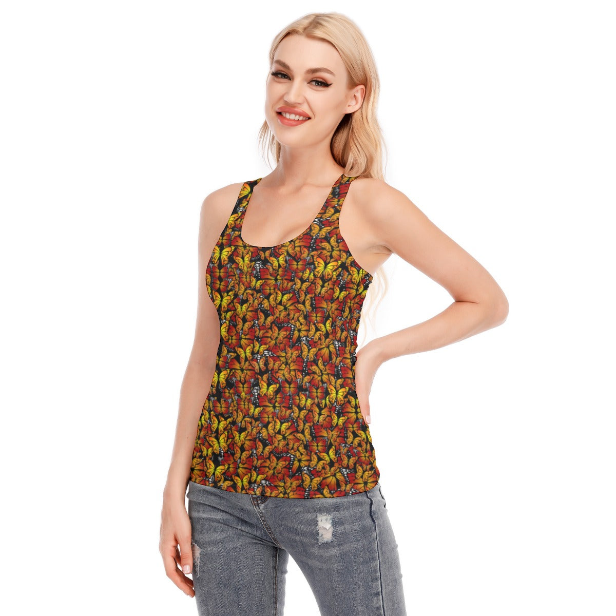 Butterflies Orange Racerback Tank Top | 190GSM Cotton up to 3 XL (FWS)