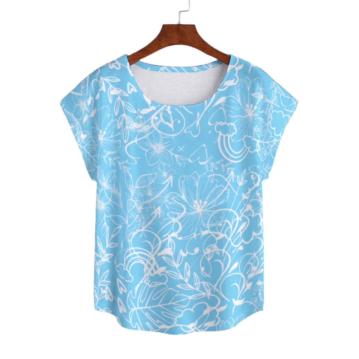 Graphic White on Blue Curved Hem Top up to 5 XL (FWS) 1